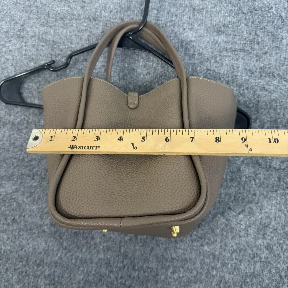 Songmont Mini Tote Bag in Taupe Pebbled Leather Top Handle Bucket Minimalist
